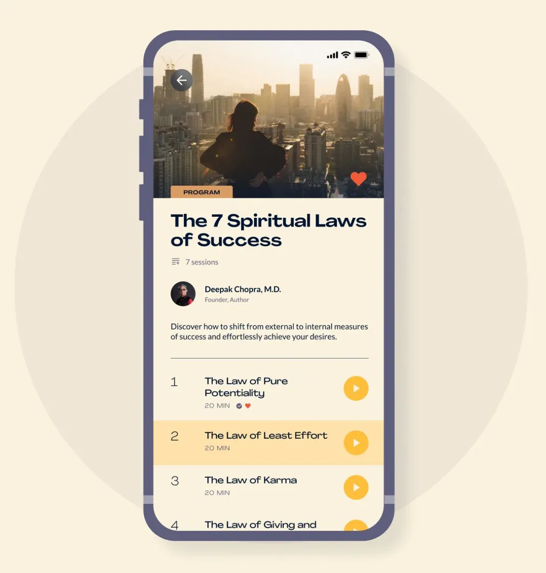 presence app on a phone, showing a meditation session playlist.